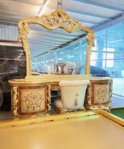 Bàn phấn cổ điển Versailles sơn trắng dát vàng GVBP021