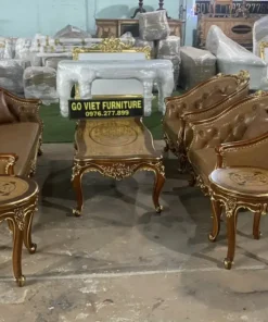 Sofa tân cổ điển dát vàng bọc nệm GVSF036