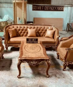 Sofa tân cổ điển dát vàng bọc nệm GVSF036