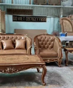 Sofa tân cổ điển dát vàng bọc nệm GVSF036