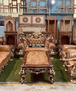 Sofa tân cổ điển dát vàng bọc nệm – 7 món SF024